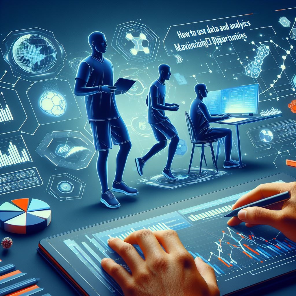 Illustration depicting a bettor Data and Analytics sports data and making informed decisions using analytics tools, symbolizing the integration of data in sports betting strategies.